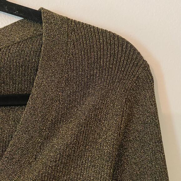 NWT Staud Women Medium Craftsman Sweater Gold Metallic Cardigan Off-the-Shoulder - Picture 4 of 11